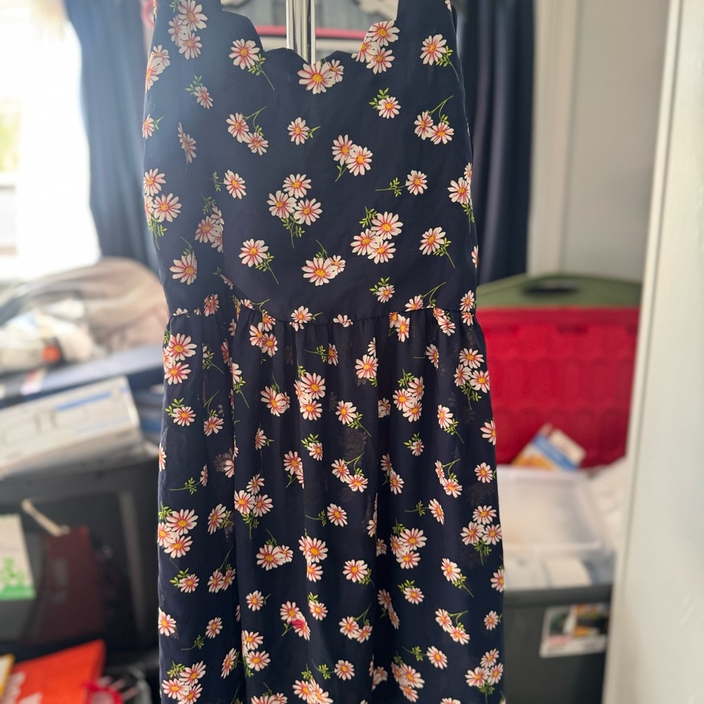 Floral Kids Dress - Black with White and Orange Flowers